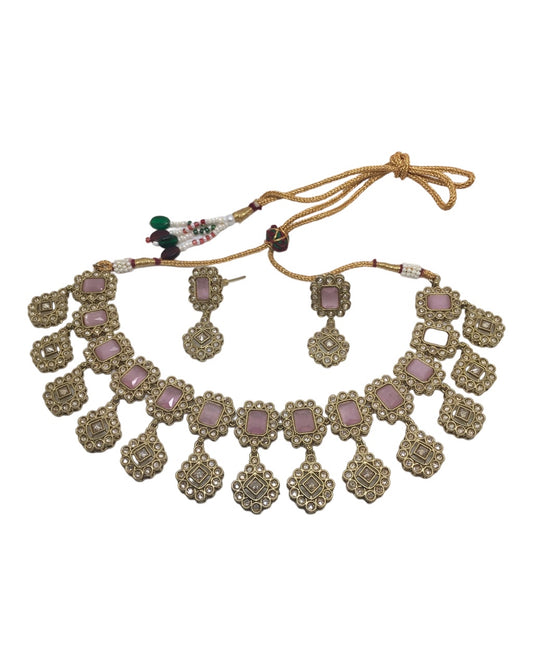 Pink - Reverse Stone Choker Necklace set - Weddings - SV911 KJ 1023