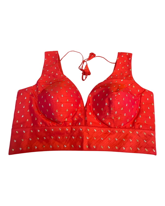 40" / UK 14 - Coral Pink - Silky Designer Saree blouse with cups,  Sleeveless - UK Stock - Quick Delivery - RNK - R717 KV
