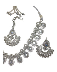 Clear Stones - Large Silver Finish Necklace set - Bollywood - Weddings - AVON7741 KR 0923
