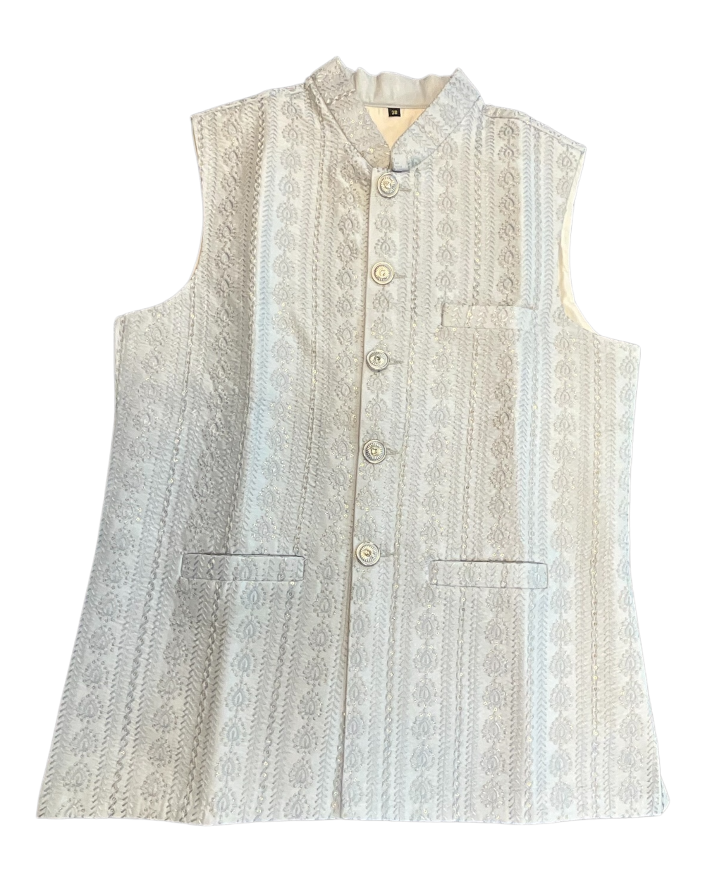 Silver / Pastel Grey - All Over Embroidered - Mens Indian Waistcoat - UK Stock - 24 hr Dispatch - KCS4089 06KC26