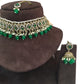 Green - Medium Size Antique Gold Finish Choker Necklace Set with Earrings - RAK149  C 0424