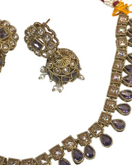 Purple - Medium Size Antique Gold Finish Necklace Set with Earrings - SV2403  H 0424