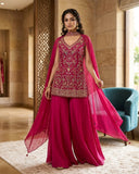 UK 12 / 38" - Fuchsia Pink - Designer Ladies Medium Length Top Palazzo Trousers Suit - UK Stock - 2/3 days delivery - VMK Zilmil RY