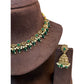 Green - Medium Size Antique Gold Finish Necklace Set with Earrings - RAK375 Pp