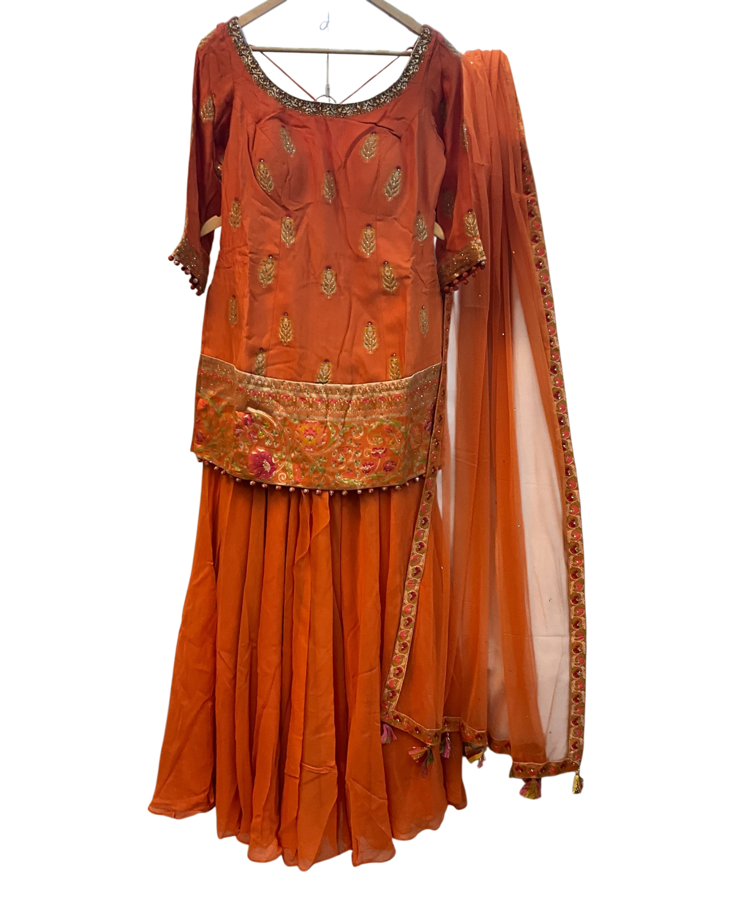 UK 10 / 36" - Orange - Designer Ladies Sharara / Palazzo Trousers Suit - UK Stock - Sangeet / Henna / Weddings - VMK Suriya 04RY26