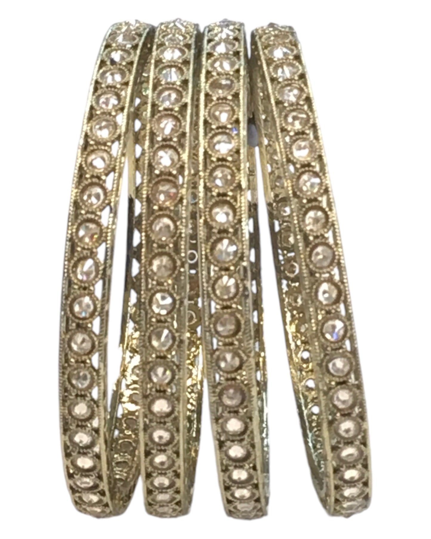 Antique Gold Finish Gold Reverse Stone Bangles (Set of 4) - Mix N Match - SR210Pp