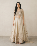 Size UK 12 (38" Bust) Adjustable to Size 14 - Light Gold - Silky Lehenga Set - Mehndi / Sangeet / Bridesmaids / Weddings / Garba  - UK Stock - 24h Dispatch - KM- Malakh 07JR26