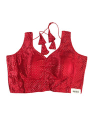 Red - Gaji Sequins Silky Saree / Lehenga blouse - 38