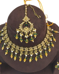 Yellow - Large Size Antique Gold Finish Necklace Set with Earrings - HB999  KT 0424