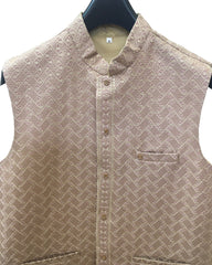Dusty Pink - Rich Lucknowi Sequins Mens Waistcoat - Bollywood - KCS4010 VH 0324
