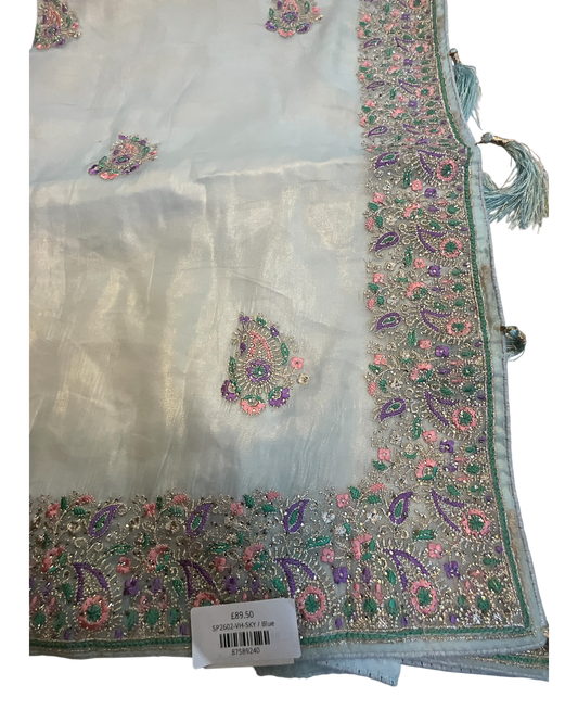 Pastel Sky Blue - Fancy Party Saree with Blouse Piece - UK stock - 24hr Dispatch - SP2602 VH