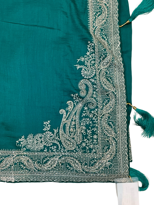 Turquoise - Classic Saree with Thread / Stone Work and Blouse Piece - UK stock - 24hr Dispatch - RS2506 VP