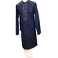 Navy Blue - Cotton  Mens Kurta Set with Thread Embroidery- Sangeet Mehendi Haldi - KCS1038 KV 1123