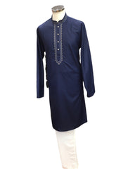 Navy Blue - Cotton  Mens Kurta Set with Thread Embroidery- Sangeet Mehendi Haldi - KCS1038 KV 1123