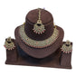 Purple - Large Size Antique Gold Finish Necklace Set with Earrings - SJ01 KVp