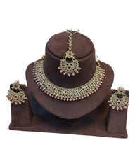 Fuchsia - Large Size Antique Gold Finish Necklace Set with Earrings - SJ01 KVp