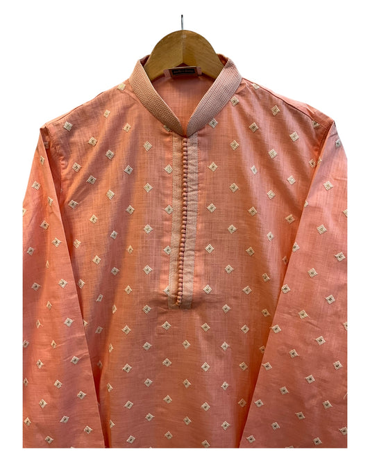 Coral  - Rich Linen Mens Indian Kurta set - UK Stock - Weddings / Walimas , Sangeet, Diwali, Eid, Mehndi / Henna - NAD25712 VC