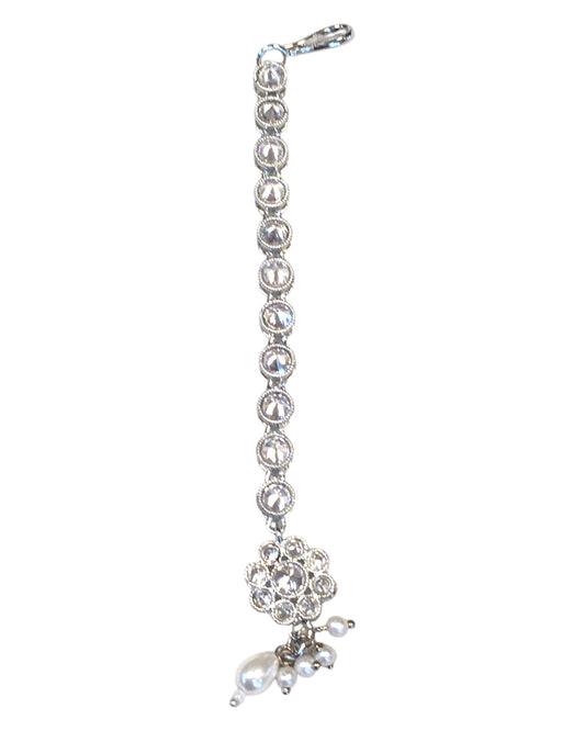 Clear / White - Silver Finish Small Size Tika Head Piece - Indian Ladies Fashion Jewellery - AE2436 11Vp24