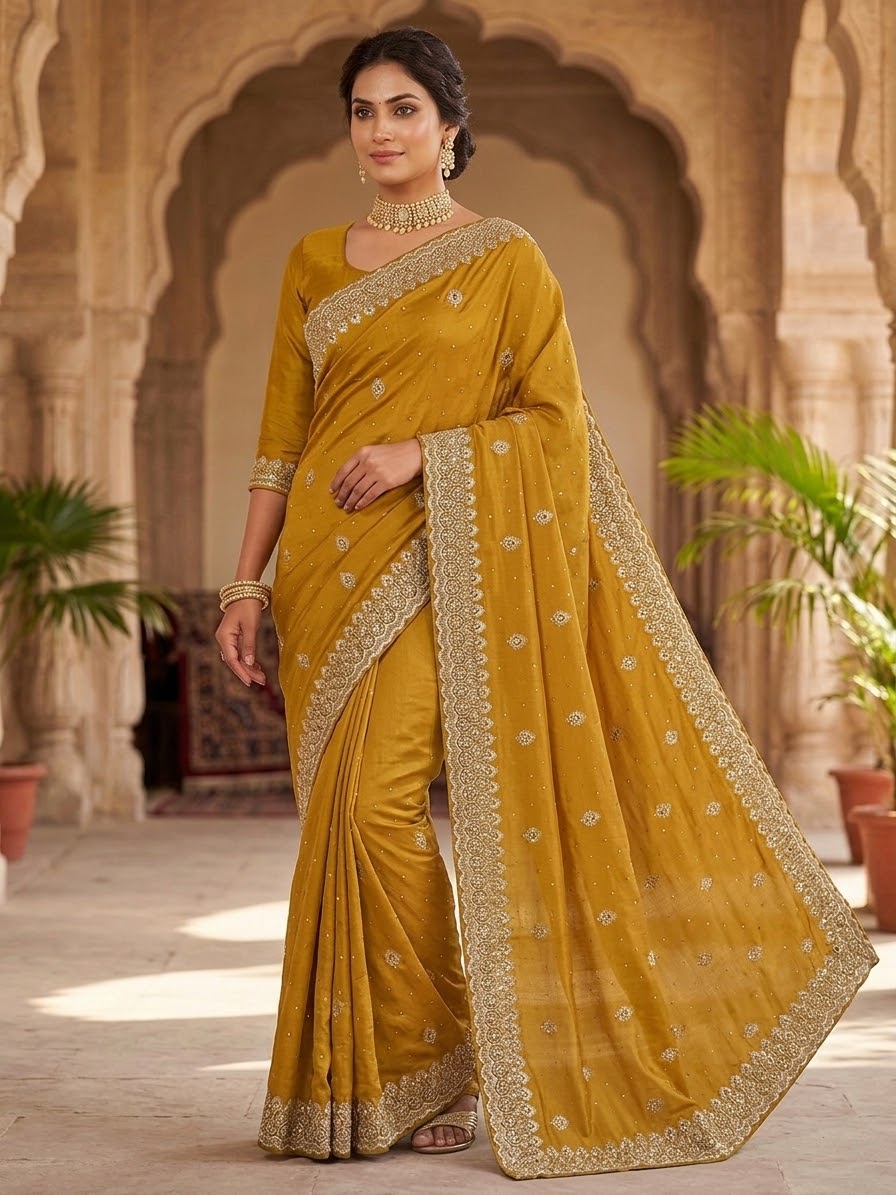 Haldi Yellow - Fancy Party Saree with Blouse Piece - UK stock - 24hr Dispatch - SP2603 VY