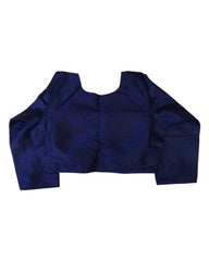 Navy Blue - Silky Saree blouse with cups,  Long Sleeves, High Back - 42