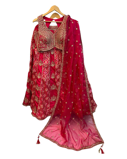 Size 12 / 38" Bust - Fuchsia Magenta Pink - Ready Made Short Top Lehenga Set - UK Stock - 24h Dispatch - SC1655 09HP25