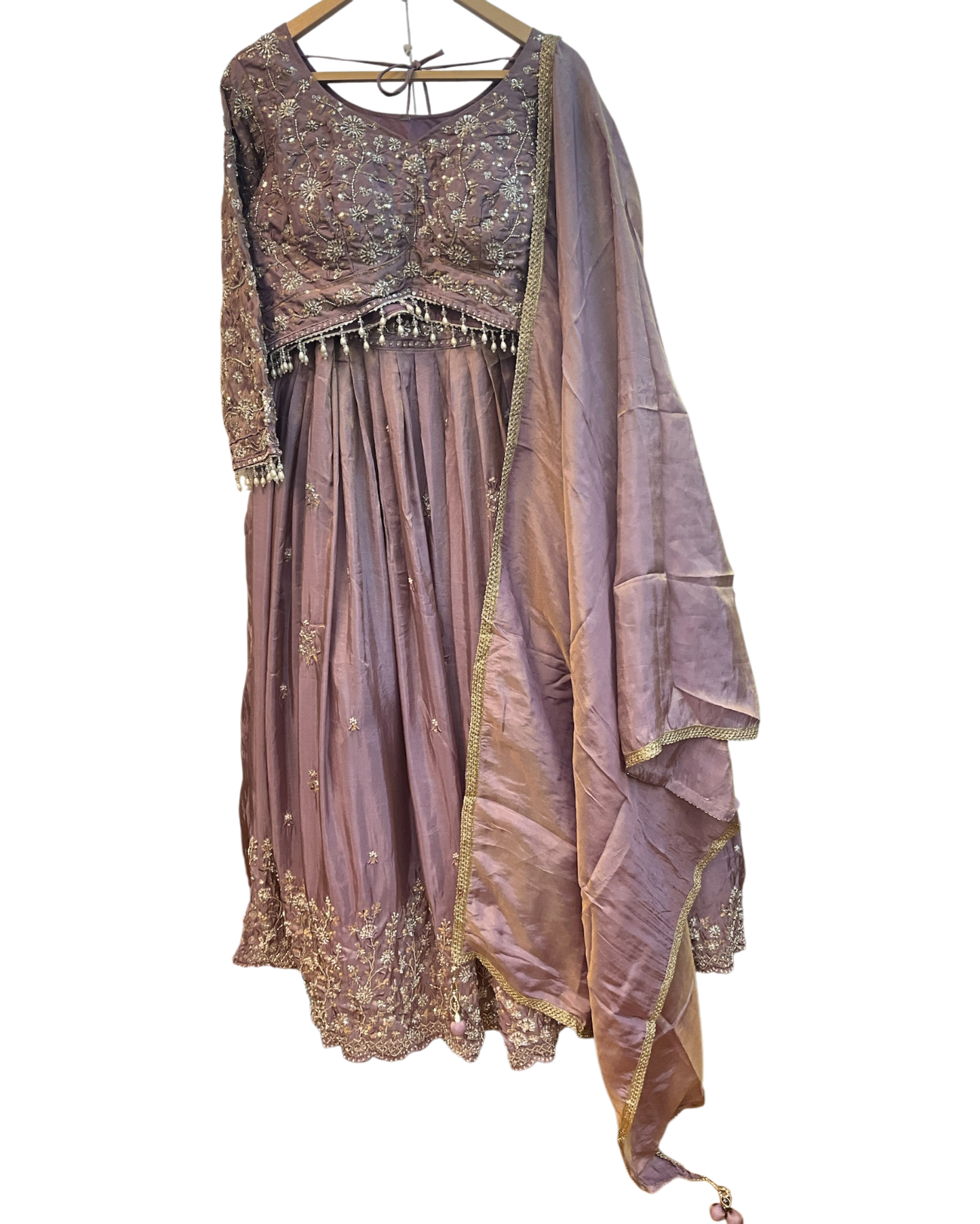 Size UK 14 (40" Bust) Long Sleeves - Pastel Lilac - Silky Lehenga Set - Mehndi / Sangeet / Bridesmaids / Weddings / Garba  - UK Stock - 24h Dispatch - KM- VAN416 07JJ26