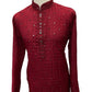 Maroon - Linen Mirror Work Mens Kurta Set - Sangeet Mehendi Haldi - NY23067KT 1123
