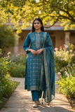 UK 14 / 40" - Petrol Blue - Silky Brocade Ladies Trousers Suit - Sangeet / Henna / Temple - KTC241063 VA