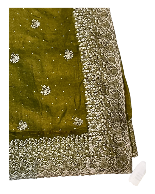 Mehndi Green - Classic Saree with Thread Work Border and Blouse Piece - UK stock - 24hr Dispatch - RS2534 VY