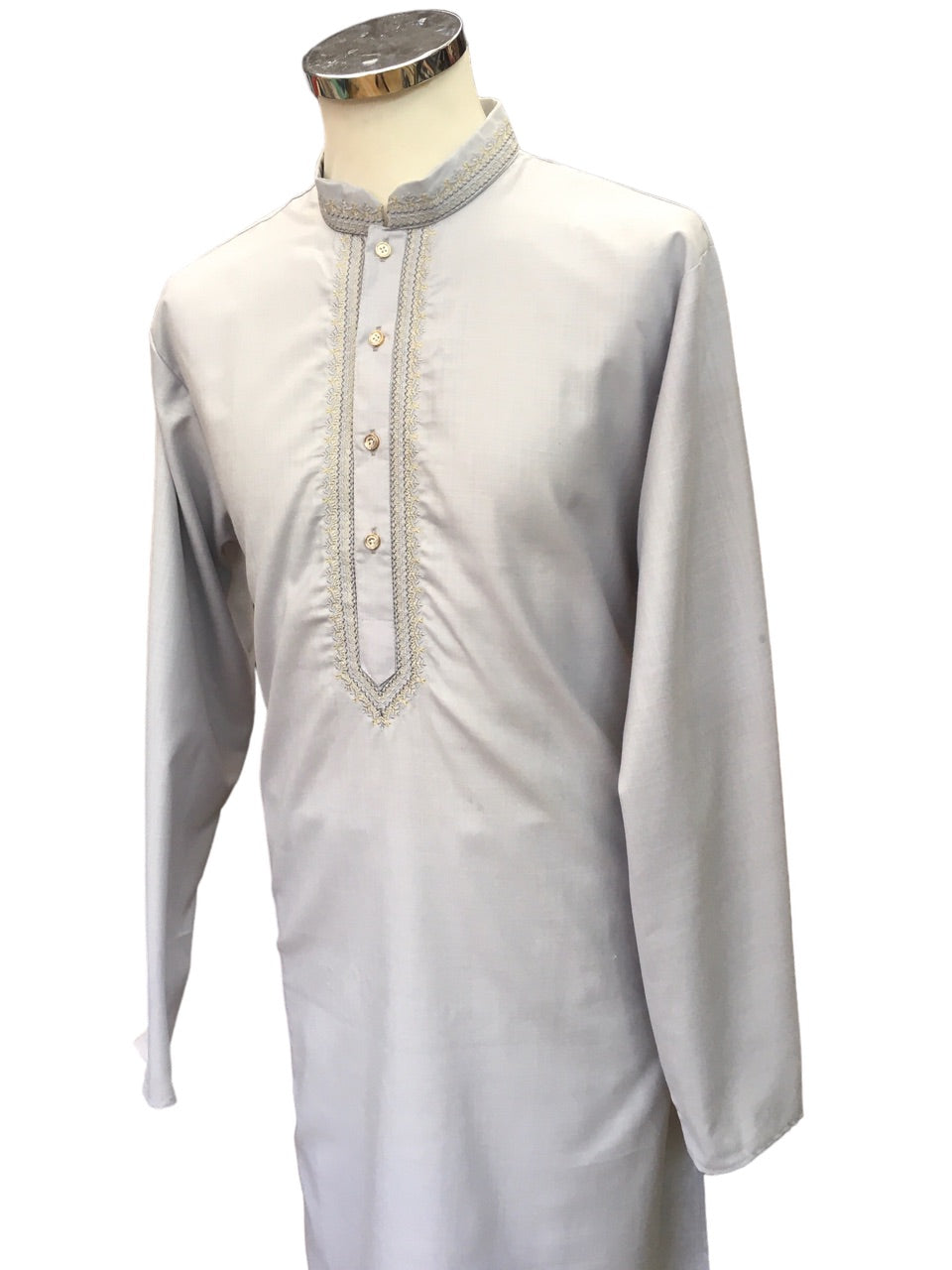 Light Grey - Cotton  Mens Kurta Set with Thread Embroidery- Sangeet Mehendi Haldi - KCS1038 KV 1123