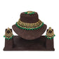 Green - Large Size Antique Gold Finish Necklace Set with Earrings - VJY403  C 0424