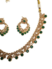 Green - Medium Size Antique Gold Finish Necklace Set with Earrings - TOH2402  Cp 0424