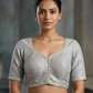 Size 40" / UK 14 - Silver Grey - Rich Silky Embroidered Saree blouse with cups - UK Stock - Quick Delivery - RNK - R885-KC