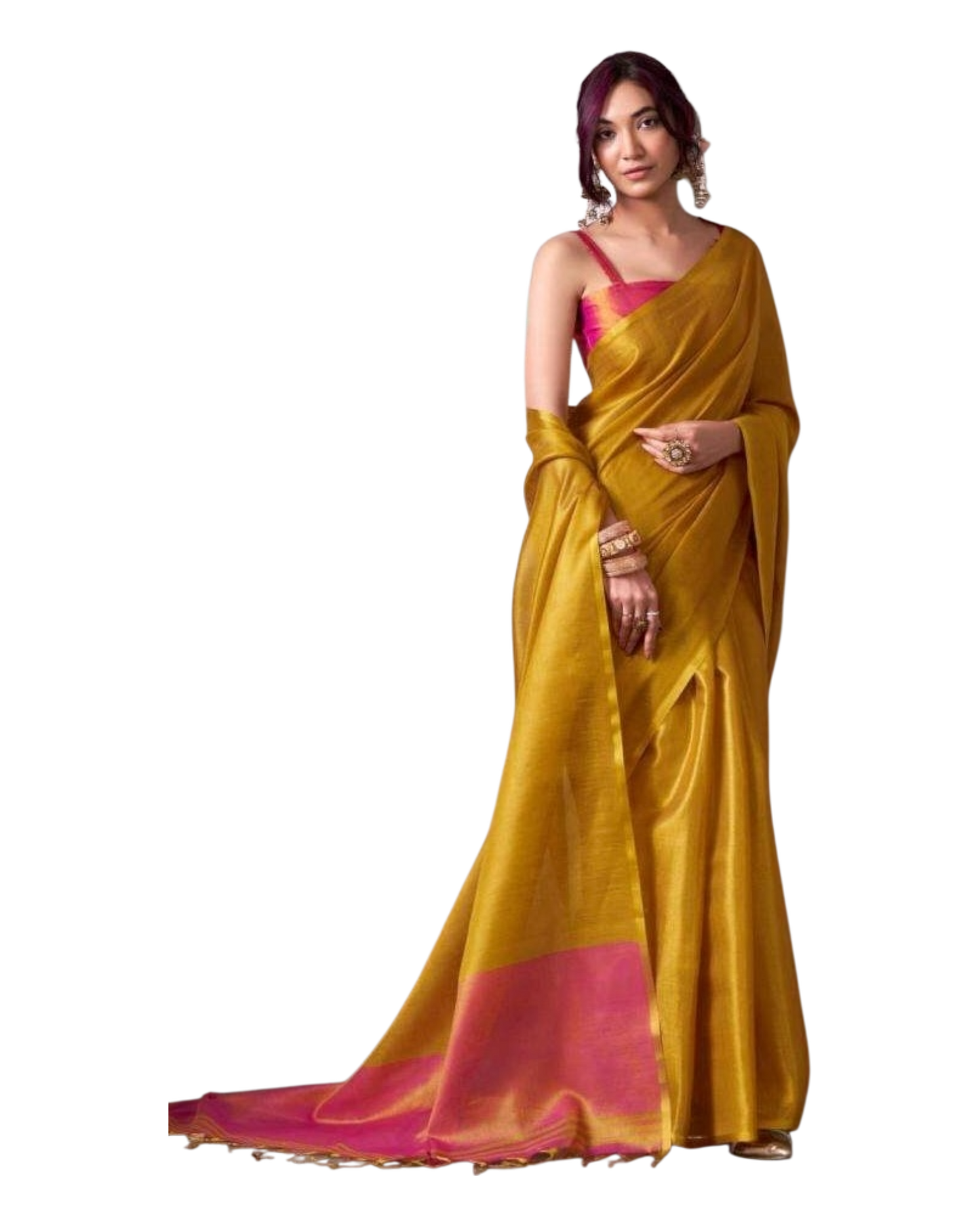 Mustard Yellow - Classic Plain Cotton Silky Fancy Saree with Blouse Piece - UK Stock - 2/3 days Delivery  12KV25 RP513