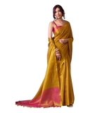 Mustard Yellow - Classic Plain Cotton Silky Fancy Saree with Blouse Piece - UK Stock - 2/3 days Delivery  12KV25 RP513