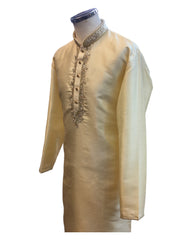Light Gold - Rich Silky Mens Indian Kurta set with Hand Embroidery - Weddings / Walimas , Sangeet, Mehndi / Henna , Eid / Diwali - BS2506 01TC25