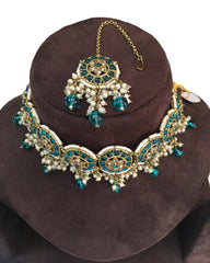 Turquoise Blue - Large Size Antique Gold Finish Necklace Set with Earrings - RAK05  VY 0424