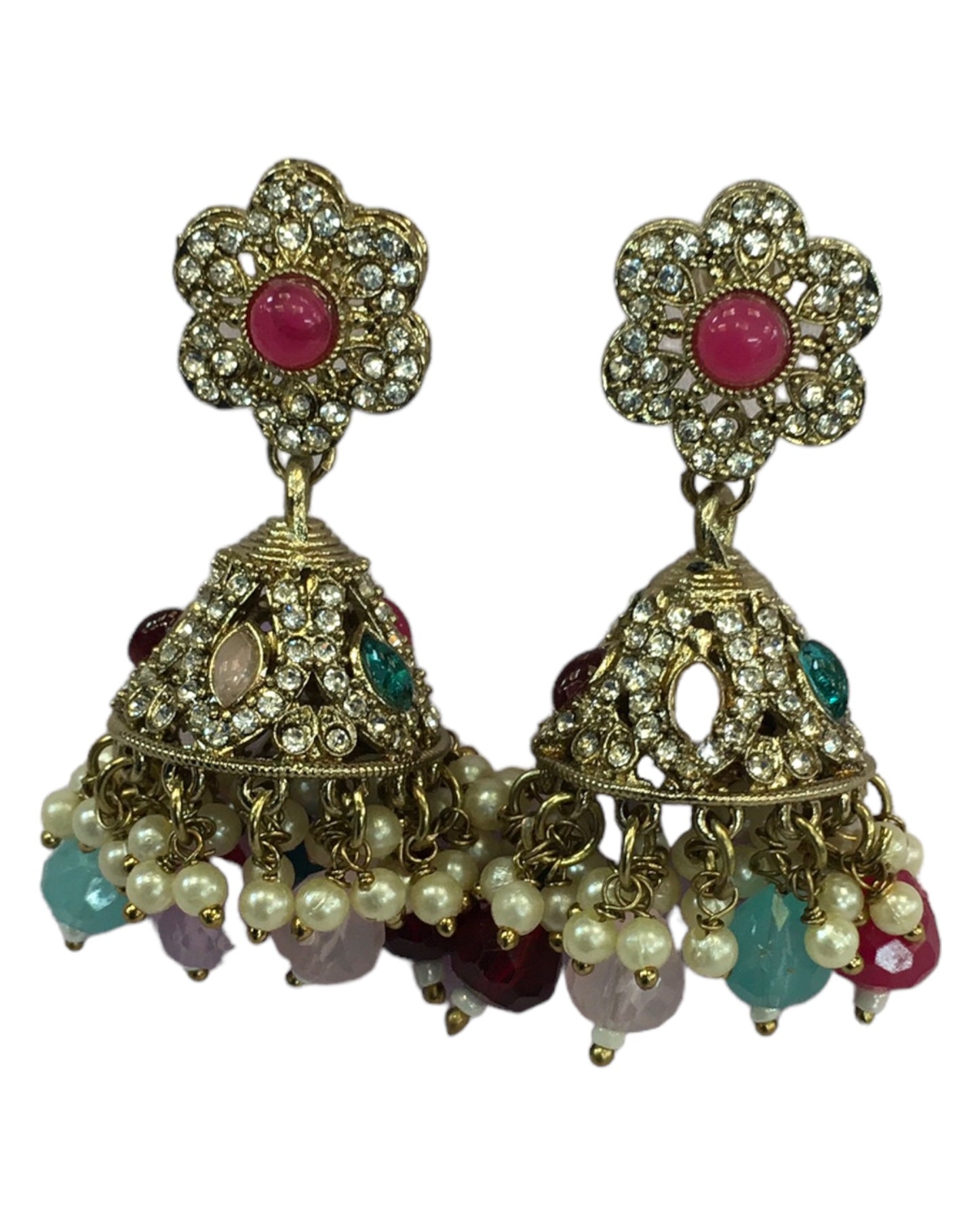 Multi - Medium - Antique Finish Traditional Zhumki Earrings - Bollywood - Weddings - CH535 V 0724