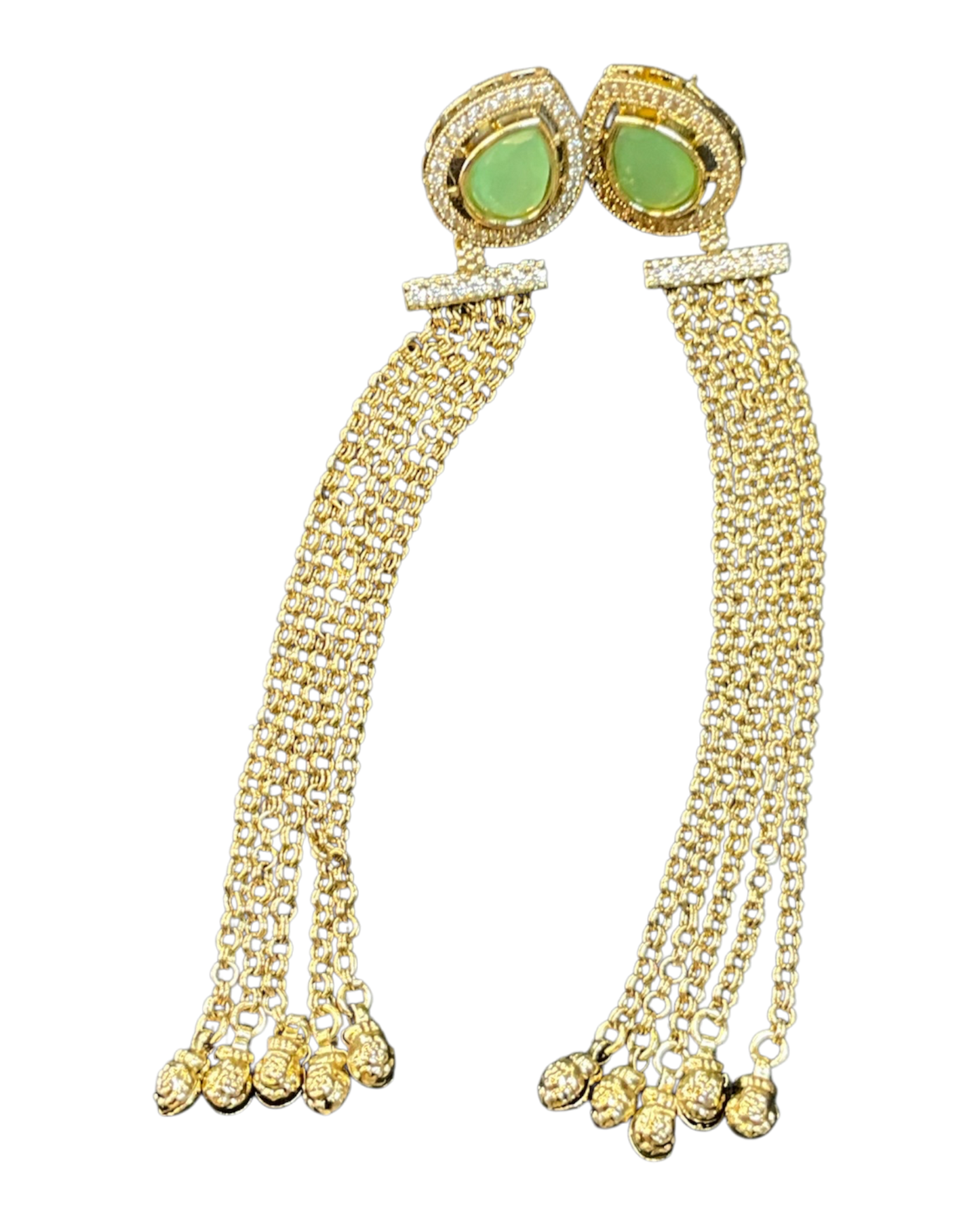 Mint Green - Medium - Antique Gold Finish Traditional Earrings - Bollywood - Weddings - 15ER679 07P26
