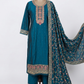 UK 12 / 38" - Teal Blue - Crepe Ladies Trousers Suit - Sangeet / Henna / Temple - OC569 TP
