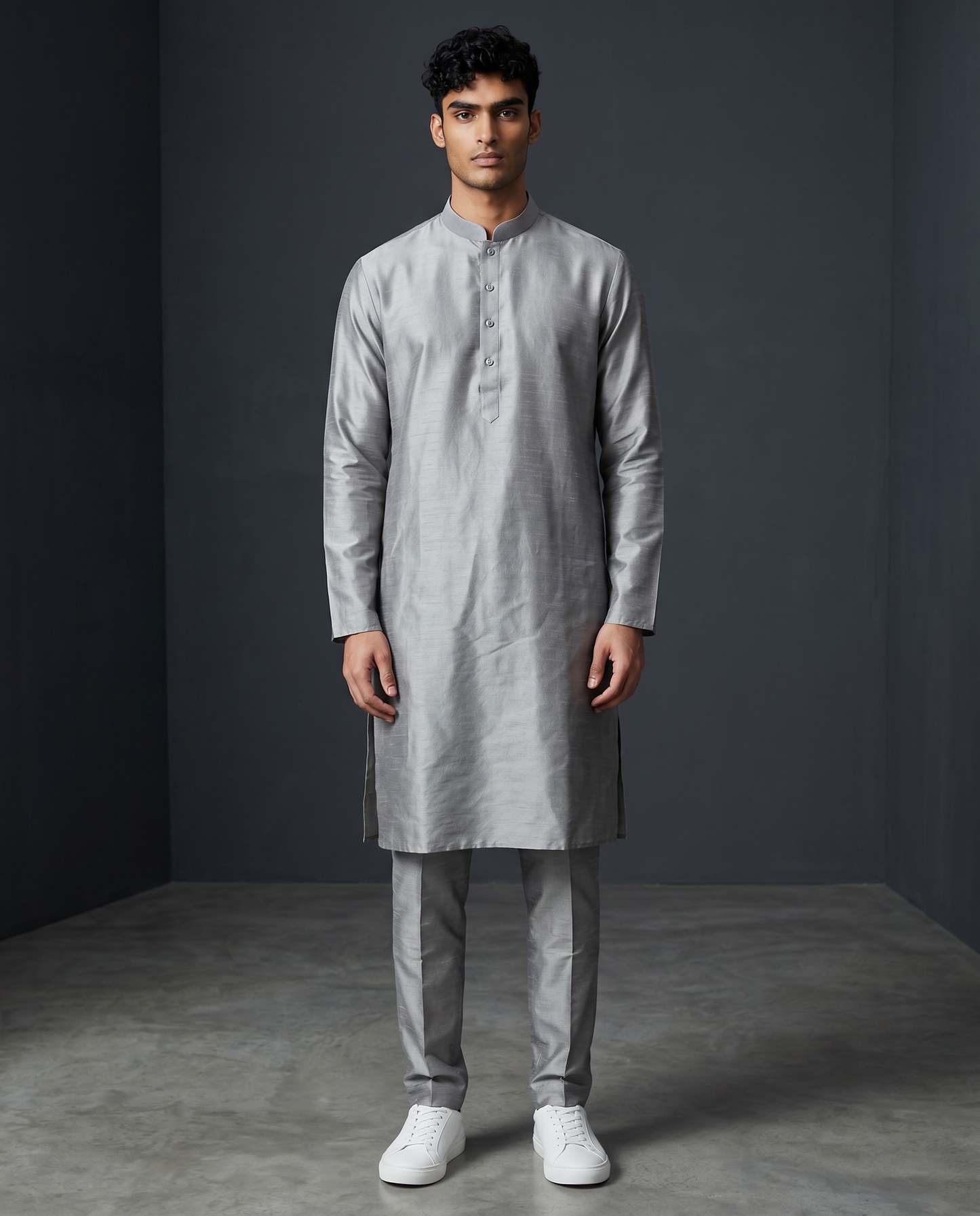 Silver Grey - Soft Silky Mens Kurta Set with Draw stringed Trousers - Sangeet Mehendi Haldi - KCS2605 06KV26