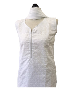 White - Sleeveless Cotton Ladies Salwar Kameez with Chiffon Dupatta - Funeral KTC2301 KY 0923