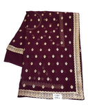 Wine - Chiffon - Party Wear Embroidered Saree with Blouse Piece - SP2504008 VY