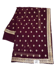 Wine - Chiffon - Party Wear Embroidered Saree with Blouse Piece - SP2504008 VY