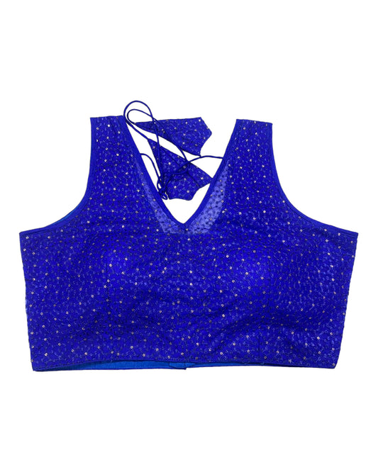 Royal Blue - Fully Embroidered V neck Saree / Lehenga blouse - With Cups - Margin to loosen - UK Stock - AF2343 H 0923