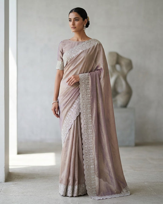 Rose Gold / Light Brown - Fancy Party Saree with Blouse Piece - UK stock - 24hr Dispatch - SP2604 KC