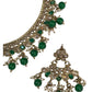 Green - Medium Size Antique Gold Finish Necklace Set with Earrings - HR1008  KK 0424