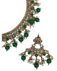 Green - Medium Size Antique Gold Finish Necklace Set with Earrings - HR1008  KK 0424