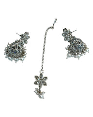Clear / White - Medium Size Silver Finish Long Necklace Set with Earrings - RAK411 H 0525