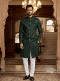 40" - SALE ! Bottle Green - Classic Self Brocade Mens Sherwani with Quality Buttons - Smart Trousers - UK stock - 2/3 Days Delivery - YD2504 PY - Prachy Creations